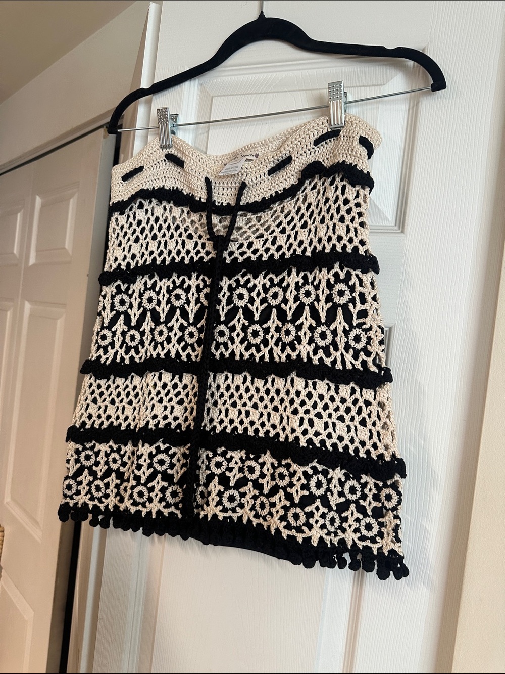 Nanette Lepore Black and Cream Crochet Mini Skirt